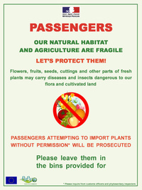 Warning poster to award people on the interdiction of introducing fresh plants (posted in airports)