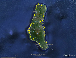 Carte des sites d’échantillonnages (cocotiers et papayers confondus), Grande Comore (juillet 2015)