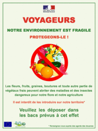 Poster de sensibilisation des passagers sur l'interdiction d'introduire des végétaux frais (posté dans les aéroports).